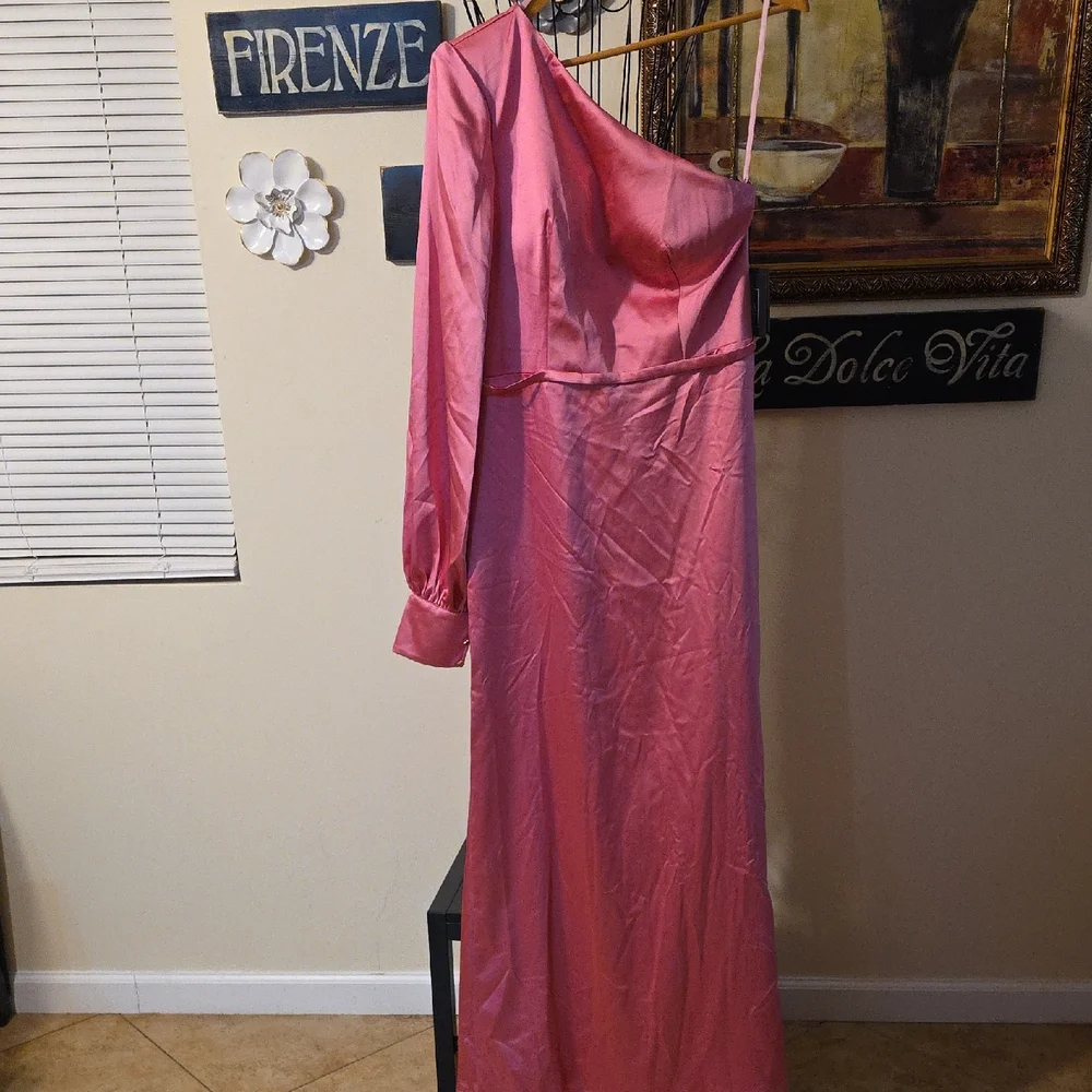 IEENA For Mac Duggal Vibrant Pink Satin One Shoulder Womens Dress Size 10 - Picture 2 of 10